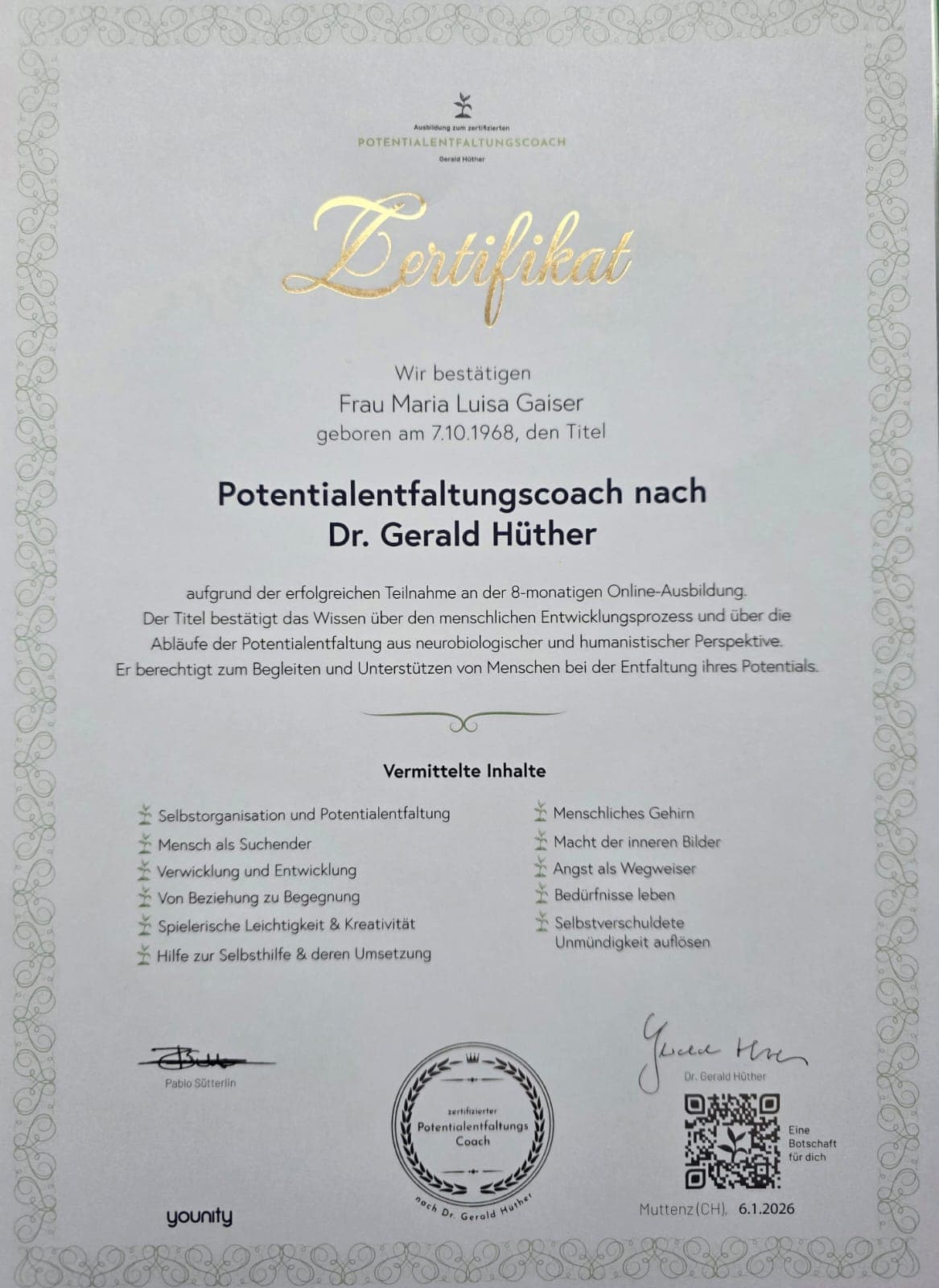 Zertifikat Potentialentfaltung