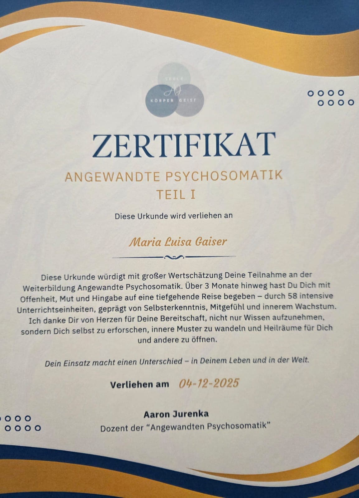 Zertifikat Angewandte Psychosomatik